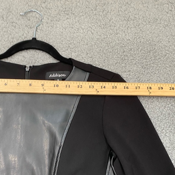 Addison Bodycon Black midi dress faux Leather 3/4 Sleeve womens 8 Stretch 21F850 - Picture 11 of 15